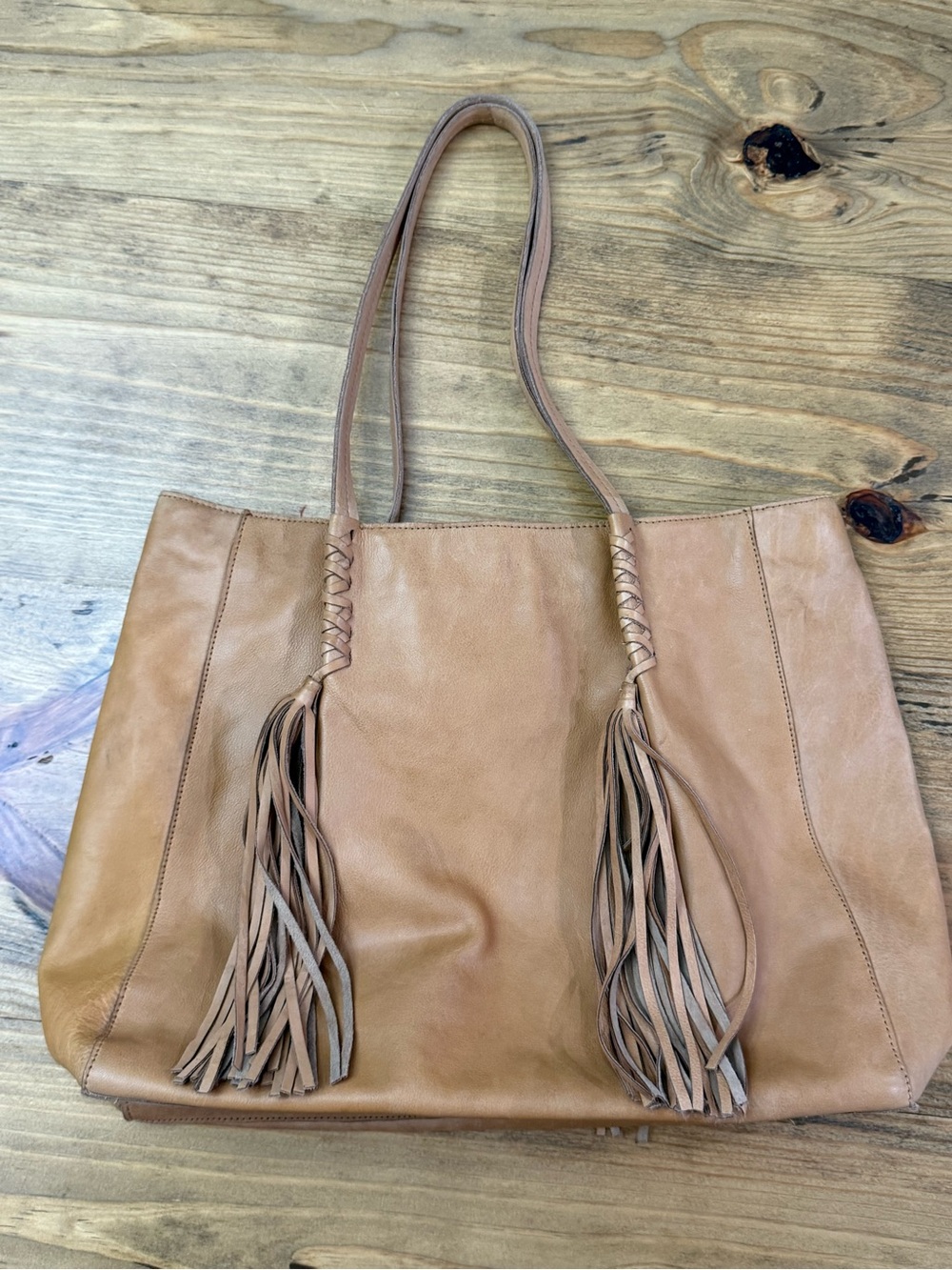 Soft Surroundings Tan Leather Fringe Tassels Shoulder Bag